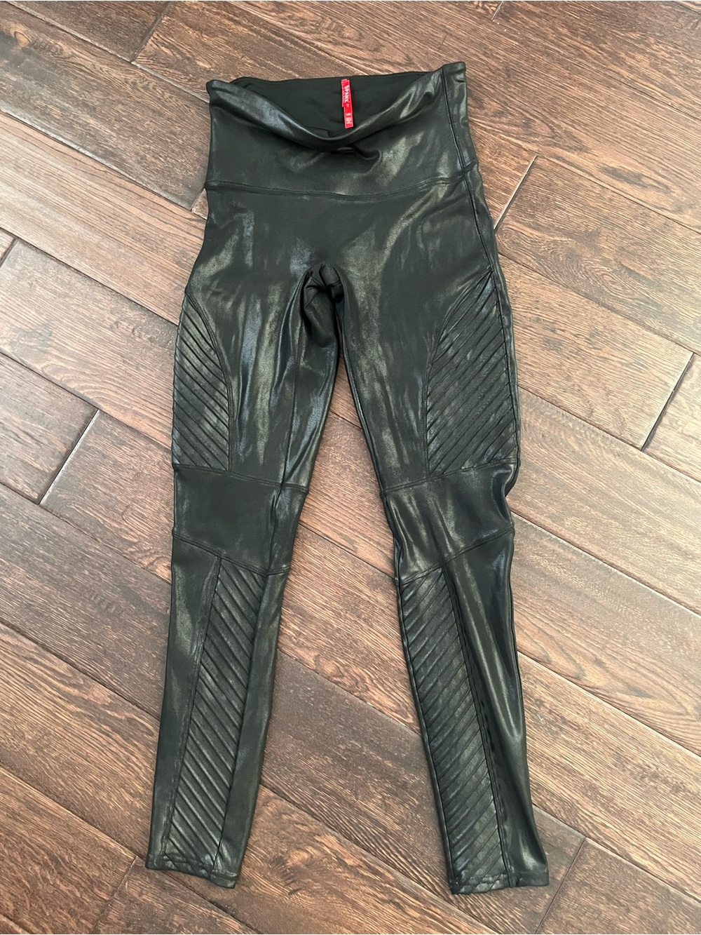 SPANX Black High-Waist Faux Leather Moto Leggings
